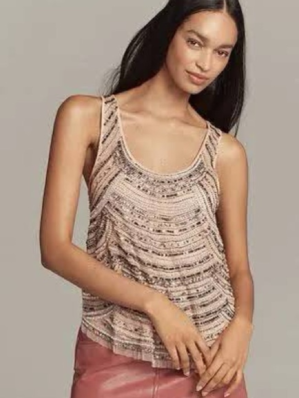 Anthropologie Beaded Tank Top - Blush Pink